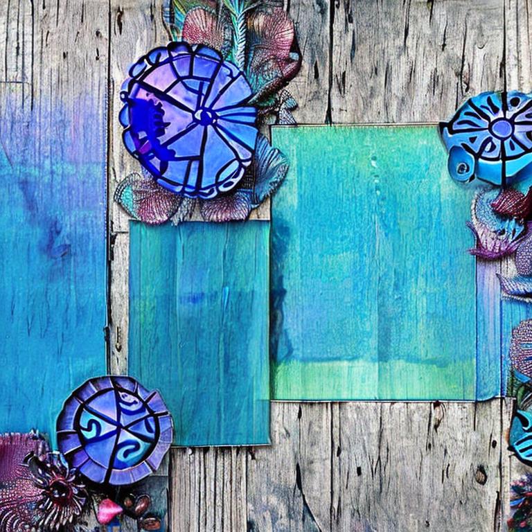 Blue elements on wooden floor